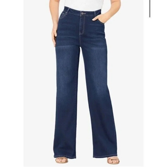 Roaman's Denim - Roaman's Denim 24/7 Dark Wash High Rise Wide Leg Jeans 12W